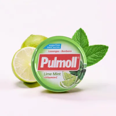 Immagine prodotto di Pulmoll pastiglie da succhiare Lime Mint senza zucchero 45 g