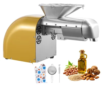 Zdjęcie produktu dla SucceBuy Elektryczna prasa do oleju, wydajność 5 kg/h, moc 1250 W, automatyczna maszyna do produkcji oleju z funkcją gorącej i zimnej obróbki oraz szczotką do czyszczenia. Maszyna do produkcji oleju z orzechów ziemnych, sezamu, soi i migdałów, wykonana ze stali nierdzewnej