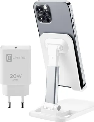 Immagine prodotto di Cellularline Charge e Stand Kit - iPhone 8 or later Kit di accessori per iPhone, con funzione di ricarica e supporto.