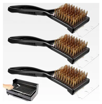 Produktbild von 2-in-1 Grillbürste für Gussrost mit Edelstahlschaber, 3 Stück
