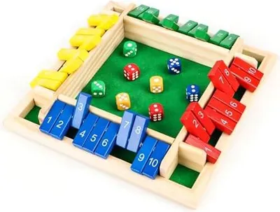 Produktbild von Holz Brettspiel, 4-Spieler Shut The Box Spiel Würfelspiel Holz Mathematik Traditional Pub Board Würfelspiel Reisen 4 Spieler Great Family Brettspiele Urlaub unterhaltsames Spiel
