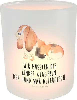 Produktbild von Mr. & Mrs. Panda Teelichthalter Glas Hund Basset Hound - Transparent - Geschenk, Windlicht, Kerzenhalter, Lustig, Draußen, Sprüche, aus