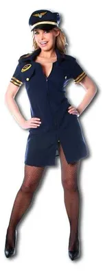 Produktbild von Kostüm First Class erotische Uniform Minikleid L/40 mit Pilotenmütze für Karneval