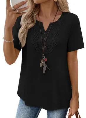 Produktbild von TUUHAW Tunika Damen V Ausschnitt Elegante Sommer Bluse Casual Schwarz S