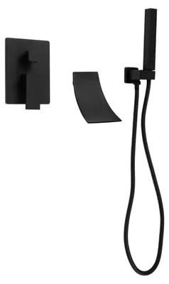 Produktbild von Badewannen-Duschset - Wandmontierte Duscharmatur - Warm- und Kaltwasser - Keramikkartusche - 2 Wasserfunktionen - Handbrause und Wannenauslauf - Schwarz