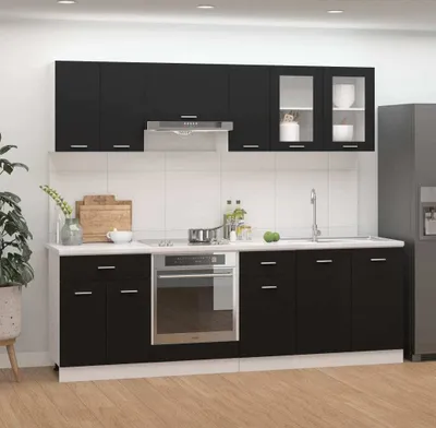 Produktbild von vidaXL 8-dielna kuchynská linka Čierny drevený materiál