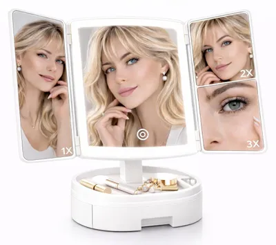 Make-up Spiegel LED 3 Farben 1x/2x/3x Vergrößerung klappbar weiß