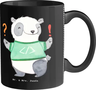 Produktbild von Mr. & Mrs. Panda Tasse Panda Programmierer Abenteuer - Schwarz - Geschenk, Geschenke, Kaffeetasse, Kaffeebecher, Trinkbecher, Teetasse, Berufe, Pott