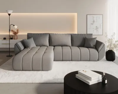 Produktbild von Ecksofa Schlafsofa MISATO Stoff Wind Dunkelgrau Ottomane Links