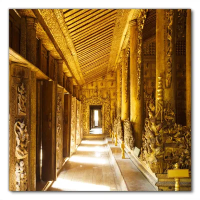 Produktbild von Wallario selbstklebende Möbelfolie/ Tischdecke für Innen und Außen, Größe: 100 x 100 cm - Buddhistischer Tempel aus Holz - Mandaley