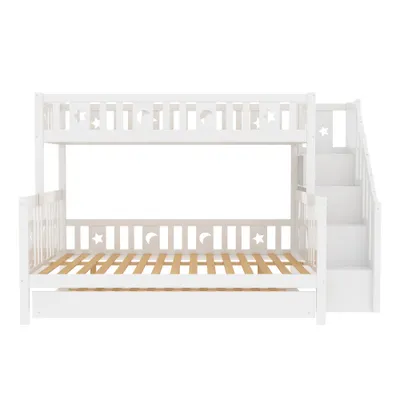Produktbild von Kinderbett Weiss 90x200/140x200 cm ohne Matratze Etagenbett Massivholz Mit Sicherheitstreppe Rollbett Lattenrost