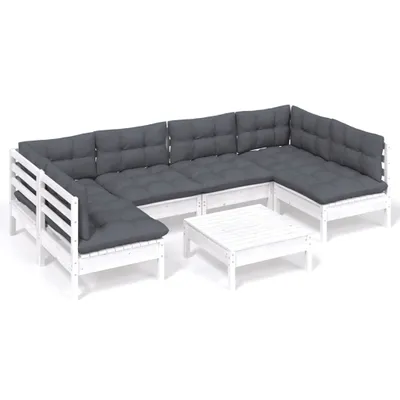 Produktbild von vidaXL 7-tlg. Garten-Lounge-Set mit Kissen Weiß Kiefer Massivholz