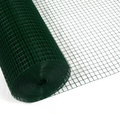 A roll of green wire mesh is shown on a white background.