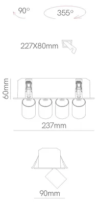 Image de Mini Spot Led Rectangulaire Oxo Beneito & Faure, 24W, 4 Lumières, Blanc Mat, Interrupteur Cct 2700/3200/4000K, Orientable 355°, Faisceau 35°