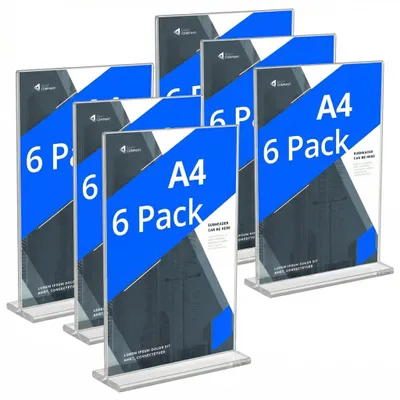 Produktbild von Set aus 6 A4 Acryl Tischaufstellern mit stabiler Basis für Büro und Veranstaltungen