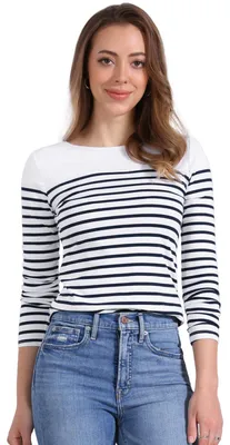 Produktbild von Allegra K Damen Langarm Oberteil Rundhals Colorblock Streifen Top Bluse Dunkelbl