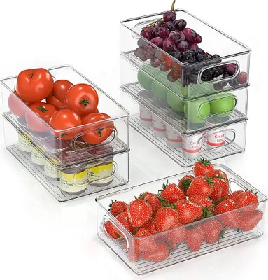 Produktbild von 12x Kühlschrank Organizer Kühlschrankbox Aufbewahrungsbox mit Griff Stapelbar für Küchen Kühlschrank Schränke 10x6x3cm