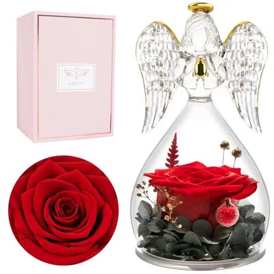 Ewige Rose im Engel – Schutzengel-Geschenk für Frauen, 13 cm, rot