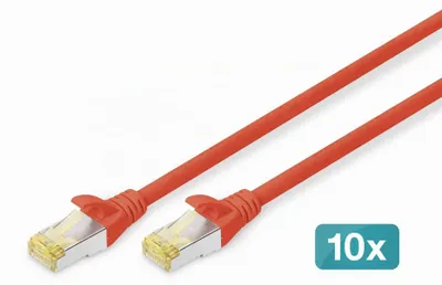 Zdjęcie produktu dla Digitus Kabel krosowy CAT 6A S/FTP, 10 sztuk, 2 m, Cat6a, S/FTP (S-STP), RJ-45, RJ-45, Czerwony
