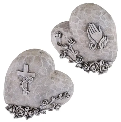 Produktbild von Grabschmuck Herzen 2 Grabherzen Kreuz & betenden Hände