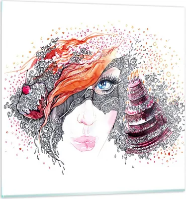 Produktbild von Bilder auf glas - Frau Kuchen Abstraktion Eleganz - 60x60cm - Glasbilder - Wandbilder - Kunstdruck - zum Aufhängen bereit - Wanddekoration aus Glas - Glas Bilder - Wandbild auf Glas - GAC60x60-3004