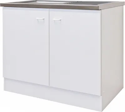 Produktbild von Spülenunterschrank mit Edelstahl-Spülenauflage & Spüle – 100 cm breit – Weiß – Rapido
