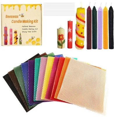 Produktbild von 12 Bienenwachskerzen, farbige Bienenwachskerzen, 20 x 20 cm, Bienenwachsplatten, Bienenwachsplatten für Kerzen, DIY-Kerzenherstellung, reine Bienenwachs für handgefertigte Kerzen