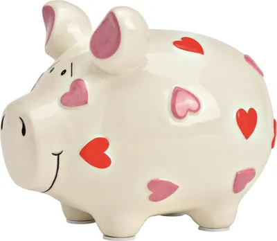 Produktbild von KCG Sparschwein Herz weiß/rosa Keramik 17x15xm