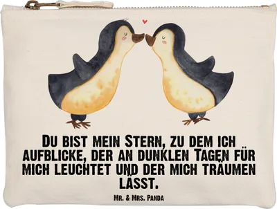 Produktbild von Mr. & Mrs. Panda Stoffbeutel Pinguin Liebe Grösse XL Große - Weiß - Geschenk, Freundin, kosmetiktäschchen, Vertraut, Liebesspruch, Waschtasche, Schlampermäppchen