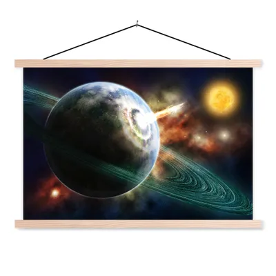 Produktbild von MuchoWow® Textilposter Meteoriteneinschläge 120x80 cm mit holzfarbenen Rahmen - Aufhängeset