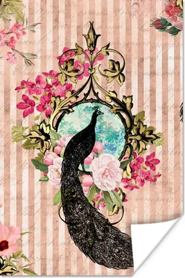 Produktbild von MuchoWow® Poster Pfau - Rosa - Blumen 60x90 cm - Wanddekoration