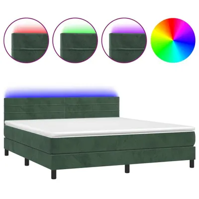 Image de Sommier à lattes de lit avec matelas LED Vert foncé 180x200 cm