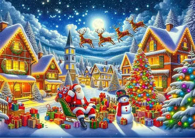 Zdjęcie produktu dla Szczęśliwa podróż Świętego Mikołaja drewniane puzzle 1000 elementów