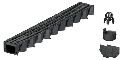 Produktbild von 1m ACO Hexaline 2.0 Entwässerungsrinne mit Microgrip Stegrost Ablauf vertikal Bodenrinne Terrassenrinne