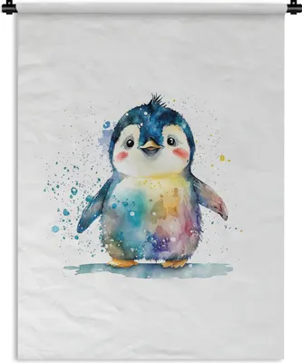 Produktbild von MuchoWow® Wandteppich Wandbehang Pinguin - Regenbogen - Aquarell - Tiere - Kinder 120x160 cm Tapisserie Dekoration Wandtuch - Wohnzimmer - Moderne