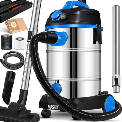Produktbild von Industriestaubsauger, Nass Trockensauger HEPA, 3 in 1 Filtersystem, 58 l/s Werkstattsauger mit Steckdose, 1800W, 30L, Industriesauger mit & ohne Beutel, Filter + Aufsätze, Push&Clean, Blau
