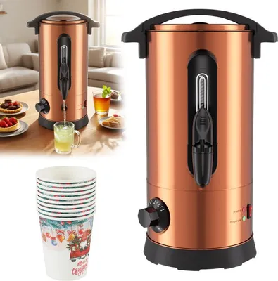Produktbild von Bettizia Glühweinkessel 8L Edelstahl Inkl. 10x Becher Glühweinkocher mit Thermostat Glühweinautomat Heißgetränkeautomat Wasserkocher Heißwasserspender Einkochautomat Füllstandanzeige