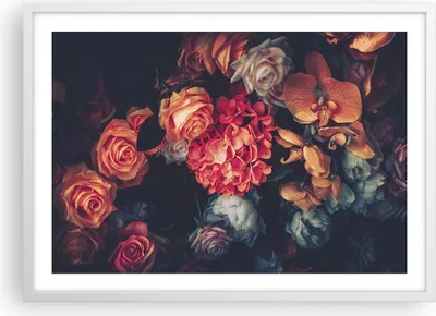 Produktbild von Gerahmtes Poster - Weißer Rahmen - Blumenstrauß Blumen Rosen - 70x50 cm - Wand Bild - Wanddeko - Wandbilder - Kunstposter - Wandposter - Bilderrahmen - Bilder - Kunstdruck - P2WAA70x50-5002