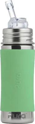 Produktbild von Purakiki Strohhalmflasche für Kinder, Edelstahl Sleeve Hülle, 300 ml, plastikfrei Moss