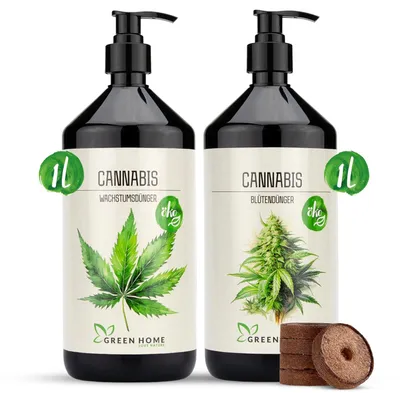 Produktbild von Green Home Dünger Konzentrat Set - 1L Wachstumsdünger, 1L Blütendünger & 5 Quelltöpfe. Für 290L Wasser, Indoor/Outdoor/Autoflower