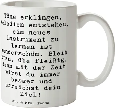 Produktbild von Mr. & Mrs. Panda Teetasse Spruch Ein neues Musikinstrument lernen - Weiß - Geschenk, Zuversicht, Kaffeebecher, Kaffeetasse, Vertrauem, Motivation, haferl, Bedruckte Tasse