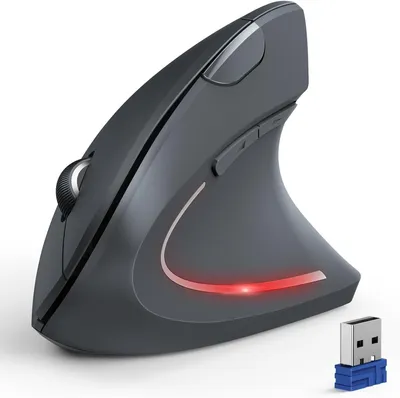 Produktbild von Vertikale kabellose Maus mit 3 Geräten (BT + BT + USB), optische, leise Maus mit 6 einstellbaren DPI für Laptop/PC/Mac/Tablet/iPad (Win/Android/iOS)