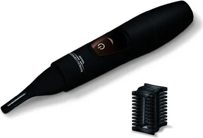 A black precision trimmer and an accessory are shown against a white background.