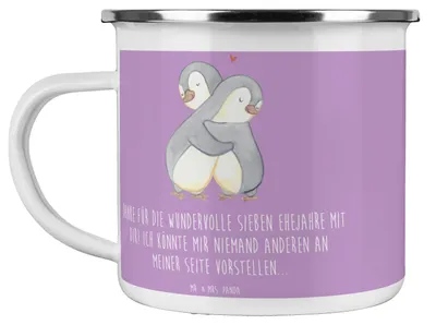 Produktbild von Mr. & Mrs. Panda Teetasse 7. Hochzeitstag Kupferhochzeit - Lavendeltraum - Geschenk, Ehefeier, handgefertigte Geschenke, reisetasse, Dankbarkeit, Liebeserklärung, Pott