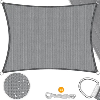 Produktbild von KESSER® Sonnensegel Sonnenschutz Windschutz | HDPE Gewebe | wasserabweisend & windabweisend | 5-Fach quer vernäht robust & stabil Schattenspender Garten Balkon Terrasse , Form:Rechteck, Farbe:Grau, Größe:4x6m