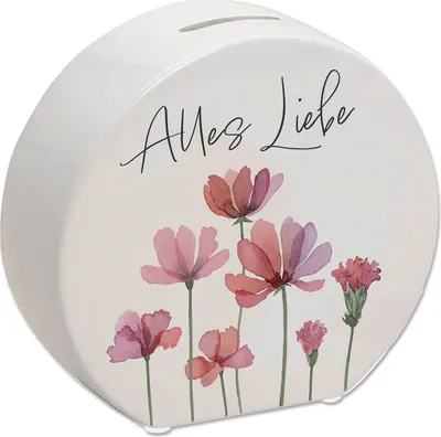 Produktbild von Aquarell Blumen Spardose mit Spruch Alles Liebe
