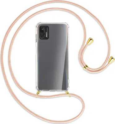 Produktbild von Handykette Backcover-Schutzhülle mit Band (Metall goldfarben) für Motorola Moto G Pro 2021 - rose peach