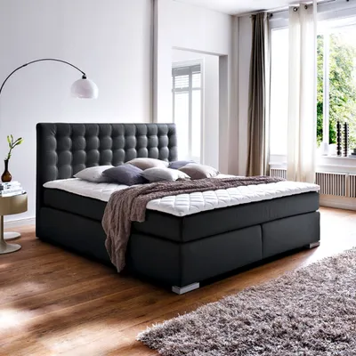 Produktbild von Boxspringbett 200x200 cm LORETO-114 in Schwarz, Härtegrad H2