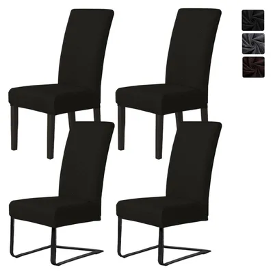 Produktbild von Stuhlhussen 4er Set Jacquard Stretchbezug für Esszimmer Schwingstühle Schwarz