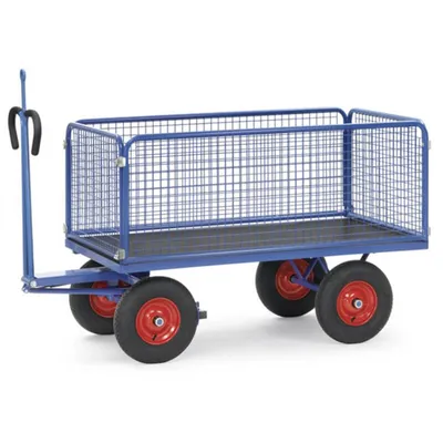 Produktbild von Fetra Handpritschenwagen 60 cm Gitterwände, Zugöse 1.000 kg LxB 1.200 x 800 mm Luftreifen